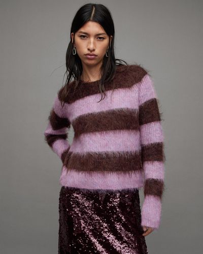 AllSaints Lou Brushed Striped Sweater - Purple