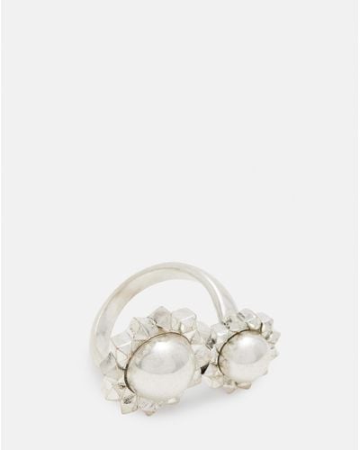 AllSaints Rayen Silver Tone Studded Ring - White