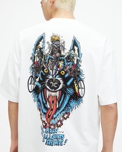 AllSaints Howl Rider Oversized Printed T-shirt - White
