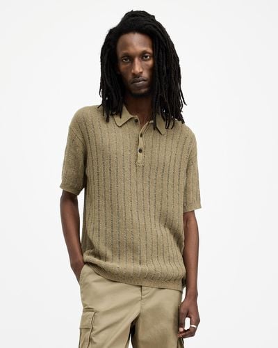 AllSaints Miller Open Stitch Relaxed Fit Polo Shirt - Multicolour