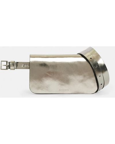 AllSaints Beckie Metallic Leather Bag Belt, - Grey
