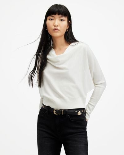 AllSaints Ridley Cropped Merino Wool Sweater - White