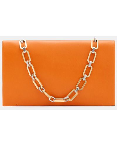 AllSaints Akira Leather Removable Chain Clutch Bag - Orange