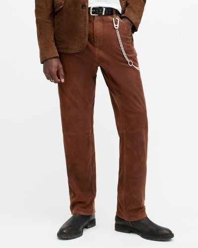 AllSaints Lynch Straight Fit Leather Pants - Brown