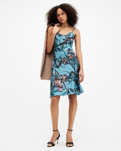 AllSaints Bryony Batu Print Mini Slip Dress, - Blue