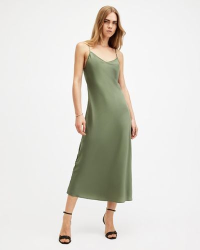 AllSaints Bryony V-neck Midi Slip Dress, - Green