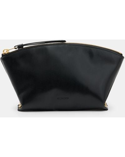 AllSaints Anais Zipped Leather Pouch Bag - Black