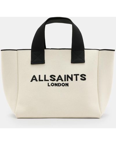 AllSaints Izzy Logo Print Knitted Mini Tote Bag, - Natural
