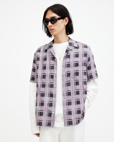 AllSaints Big Sur Checked Relaxed Fit Shirt, - Purple