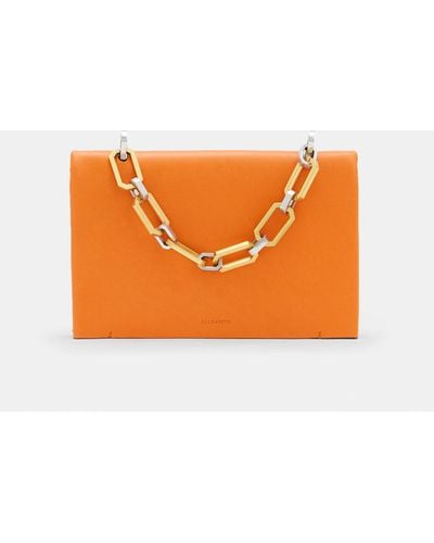 AllSaints Yua Leather Removable Chain Clutch Bag - Orange