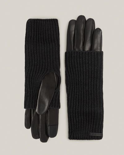 AllSaints Leather Knit Cuff Gloves, - Black