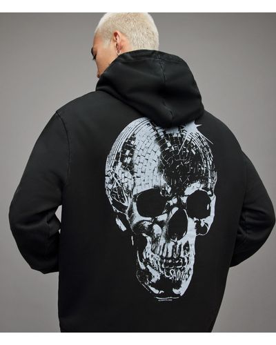AllSaints Mirror Skull Pullover Hoodie - Black