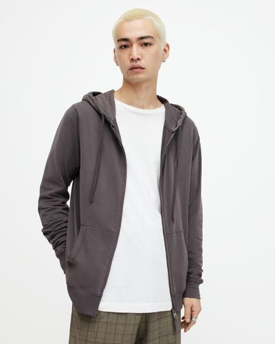 AllSaints Men's Cotton Regular Fit Brace Hoodie Grey Size: Xs