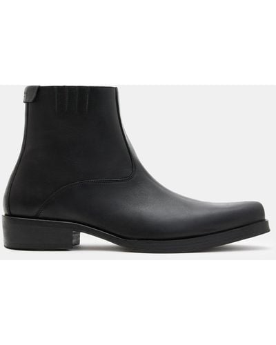 AllSaints Booker Leather Zip Up Boots - Black