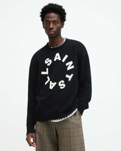 AllSaints Tiago Circular Logo Brushed Crew Sweater - Black