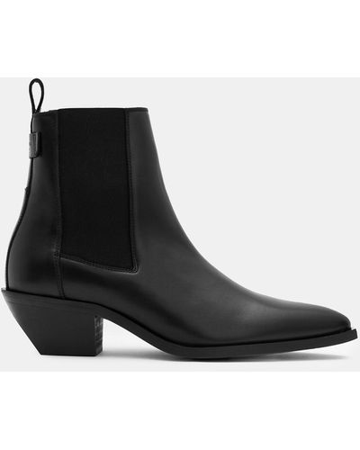 AllSaints Fox Pointed-toe Leather Heeled Ankle Boots - Black