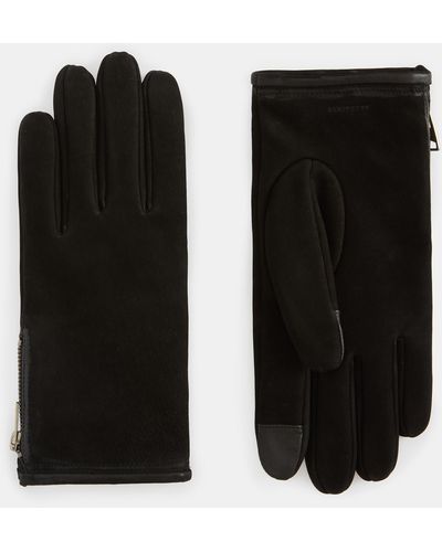 AllSaints Dylan Nubuck Leather Zip Gloves - Black