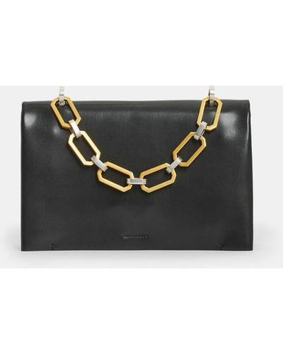 AllSaints Yua Leather Removable Chain Clutch Bag, - Black