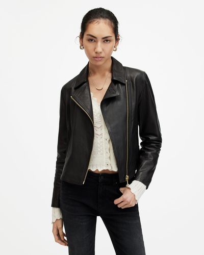 AllSaints Vela Asymmetrical-zip Leather Biker Jacket - Black