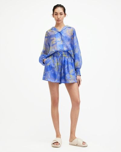 AllSaints Isla Relaxed Fit Inspiral Print Shorts - Blue