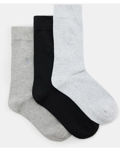 AllSaints Adan Ramskull Embroidered Socks 3 Pack - White