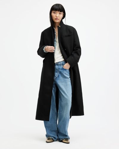 AllSaints James Wool Blend Maxi Length Coat, - Black