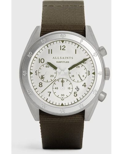 AllSaints Subtitled Iii Stainless Steel And Military Green Watch, Green - Gray