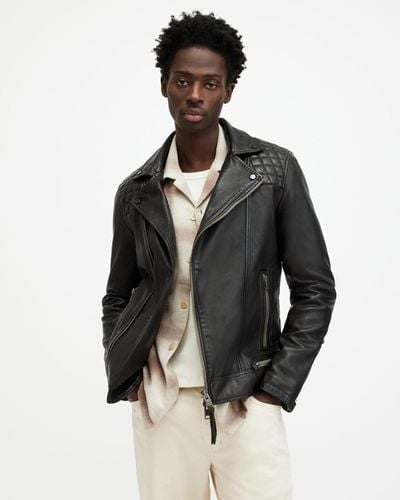 AllSaints Conroy Crinkled Leather Biker Jacket - Black