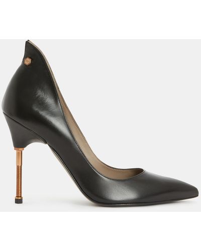 AllSaints Robin Pointed Leather Heeled Court Shoes - Metallic