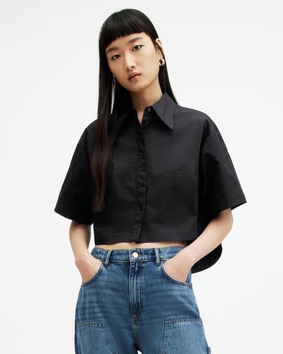AllSaints Joanna Relaxed Fit Cropped Shirt - Black