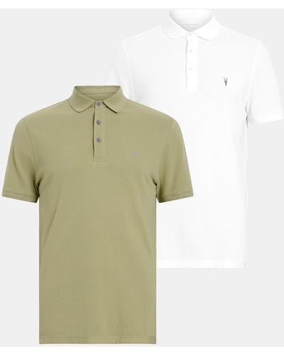 AllSaints Reform Short Sleeve Polo Shirts 2 Pack, - Green