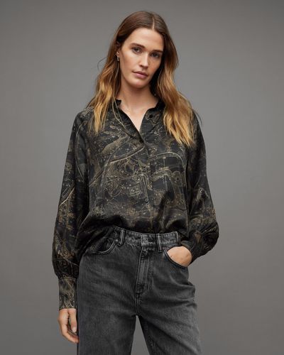 AllSaints Celia Silk Blend Shirt in Grey | Lyst Australia