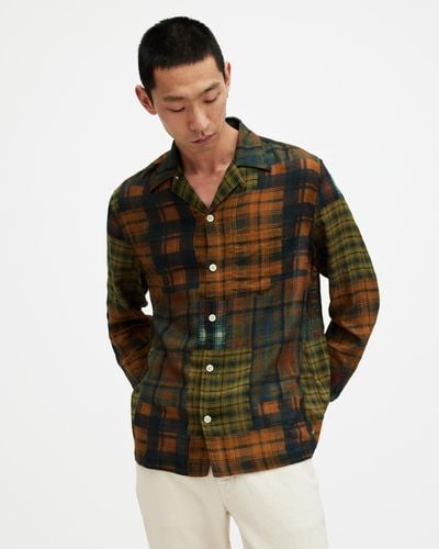 AllSaints Carreaux Patchwork Checked Jacquard Shirt, - Green