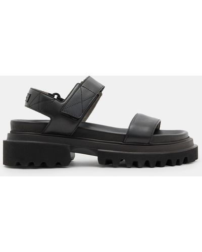 AllSaints Rory Chunky Leather Velcro Sandals, - Black