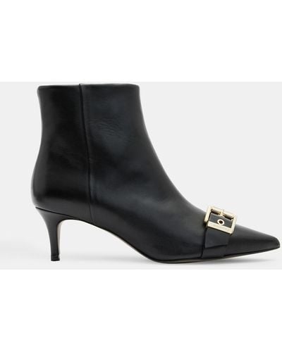 AllSaints Rebecca Pointed Toe Leather Buckle Boots - Black