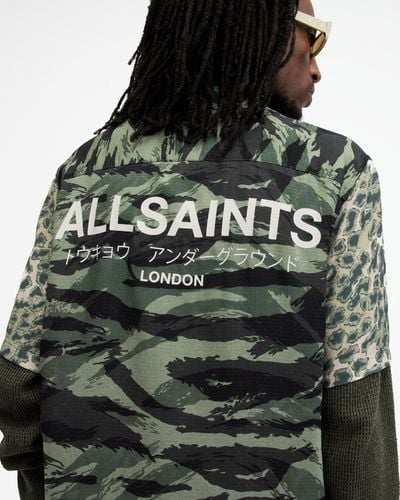 AllSaints Underground Camouflage Print Logo Shirt - Black