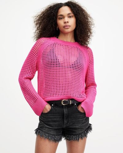 AllSaints Paloma Crew Neck Mesh Sweater, - Pink