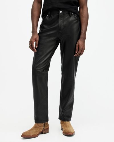 AllSaints Lynch Straight Fit Leather Trousers - Black