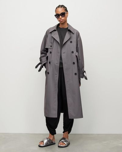 AllSaints Elltee Double Breasted Trench Coat - Gray