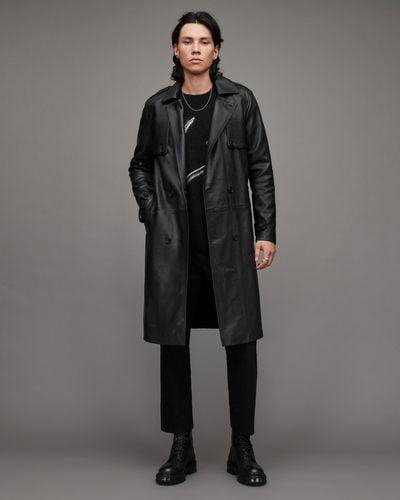 AllSaints Oken Leather Trench Coat - Black