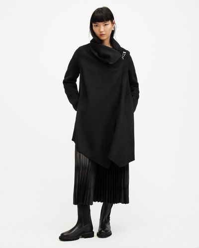 AllSaints Monument Eve Wool Blend Coat, - Black