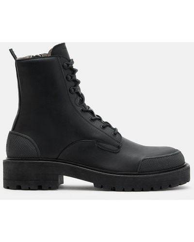 AllSaints Mudfox Lace Up Chunky Leather Boots - Black