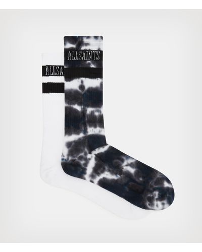 AllSaints Size: M/l Men's Tie Dye Stripe Sport Socks 2 Pack - Black