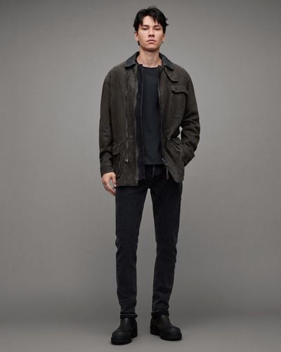 AllSaints Chamber Waxed Suede Jacket - Grey