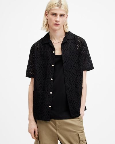 AllSaints Quinta Broderie Relaxed Fit Shirt - Black
