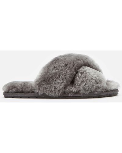 EMU Mayberry Sheepskin Cross Front Slippers - Grey