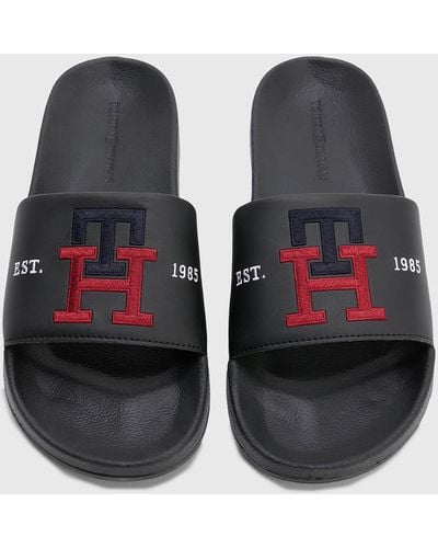 Tommy Hilfiger Th Embroidery Logo Pool Sliders - Black
