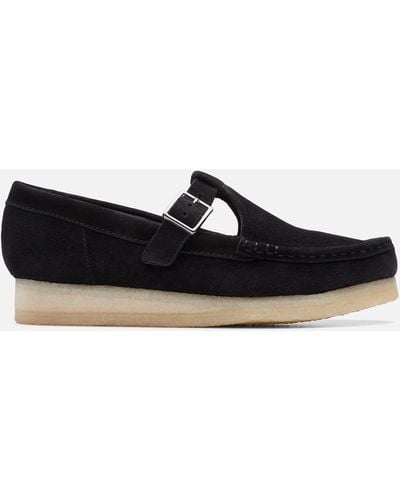 Clarks T-bar Wallabee Suede Shoes - Black