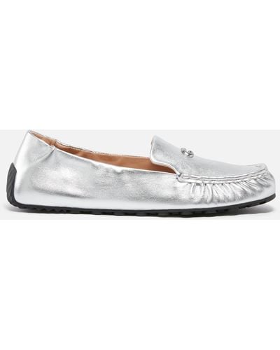 COACH Ronnie Silver Metallic Leather Loafers - White