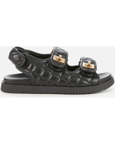 Dune Lockstock Leather Double Strap Sandals - Black